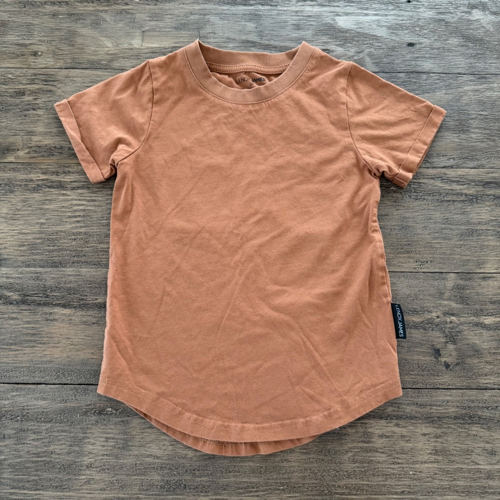 Lenox James Kids Terracotta Cotton Curved Hem Cuffed Short Sleeve Tee Shirt 3T